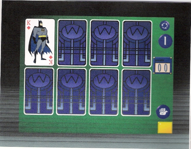 2 X 4 Array of Playing Cards.  Card Back showing except one with Batman as a King